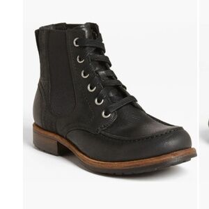 RARE UGG Australia Jarrett Leather Boots Men’s 10 Black Elastic Lace Up Moc Toe